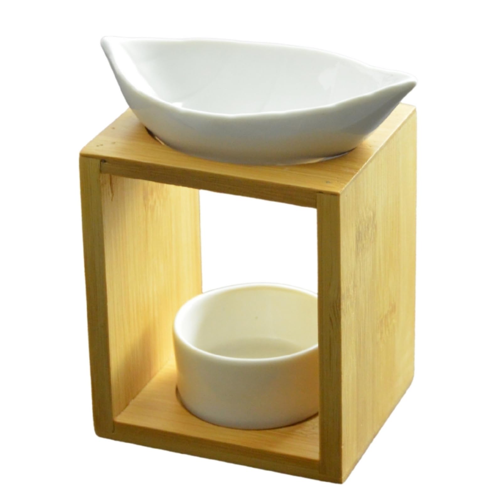 Scented Burner Leaves - Melting Scented Wax Burner - Diffuser for Essential Oils and Fragrances - Candle Holder Aromatherapy - Candle Holder Made of Wood and Ceramic - Height: 13 cm - Zen'Arôme