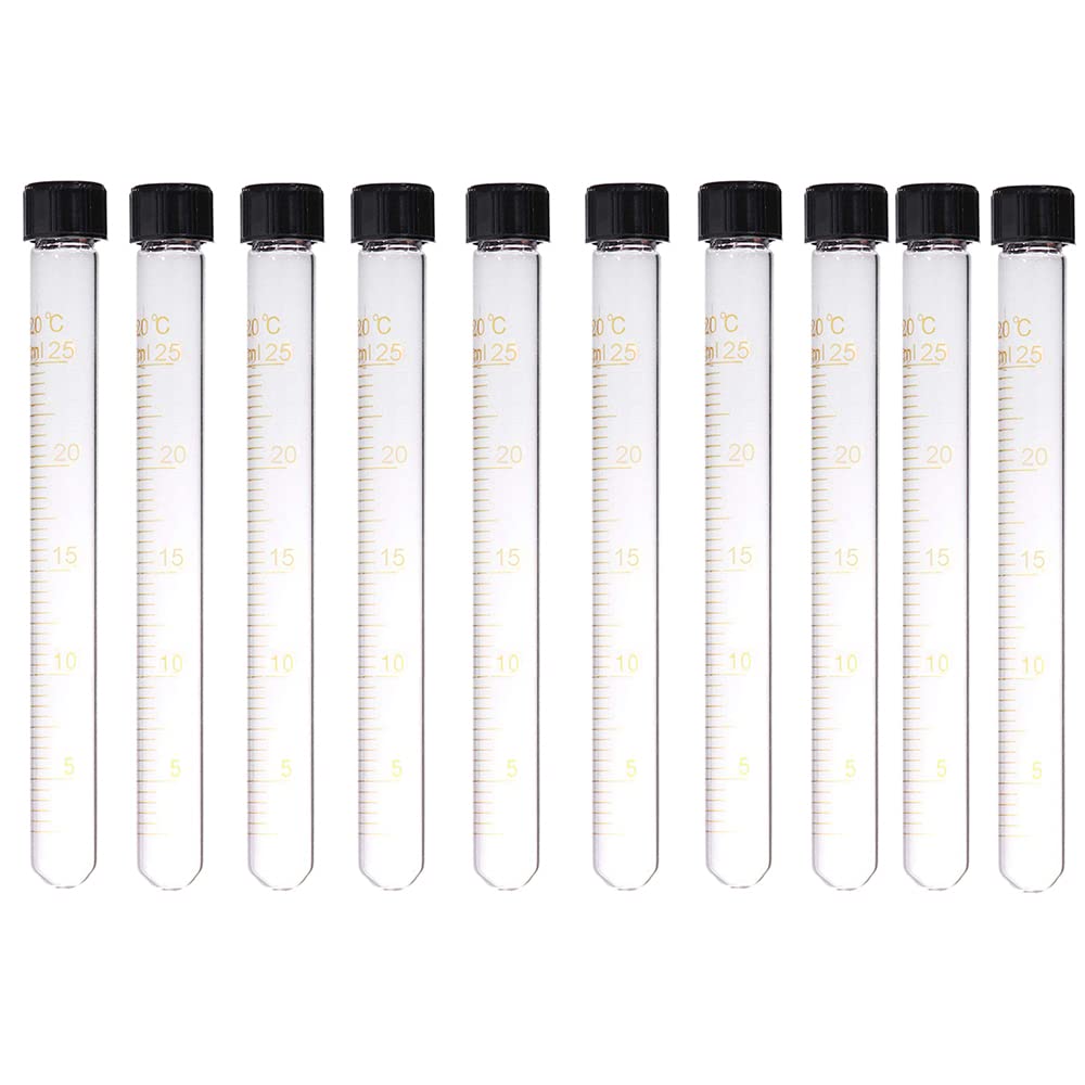 SKYPRO 10 Pcs 25ml Centrifuge Tubes Graduated Glass Test Tubes with Screw Caps High Temperature Resistant Calibration Test Tubes
