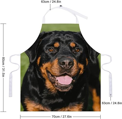 Miniatura 2 de MUSM Apron for Adults - 27.6 X 31.5 Inch, Heavy-Duty Polyester Aprons with Two Large Pockets, Waterproof Rottweiler Kitchen Apron for Cooking,