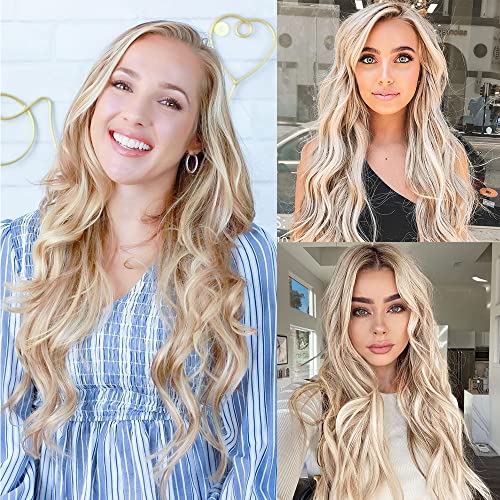 Deethens 4PCS Clip in Beach Wavy Hair Extensions 20 Inches Long Synthetic Hairpieces Bouncy Curly Hair Extensions for Women (Coconut Cream Mix Platinum Blonde) - Thumbnail 4