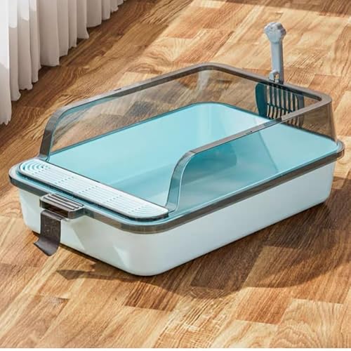 牧小苫\msmr メガトレー猫用 トイレ 本体 大きい猫 大きいトイレ ゆったり広々 飛び散り防止カバー付き 掃除便利 猫トイレ 一体型 飛散防止 サイズ(約) 幅60×奥39×高20cm (ブルー, 幅39×奥行60×高20cm)