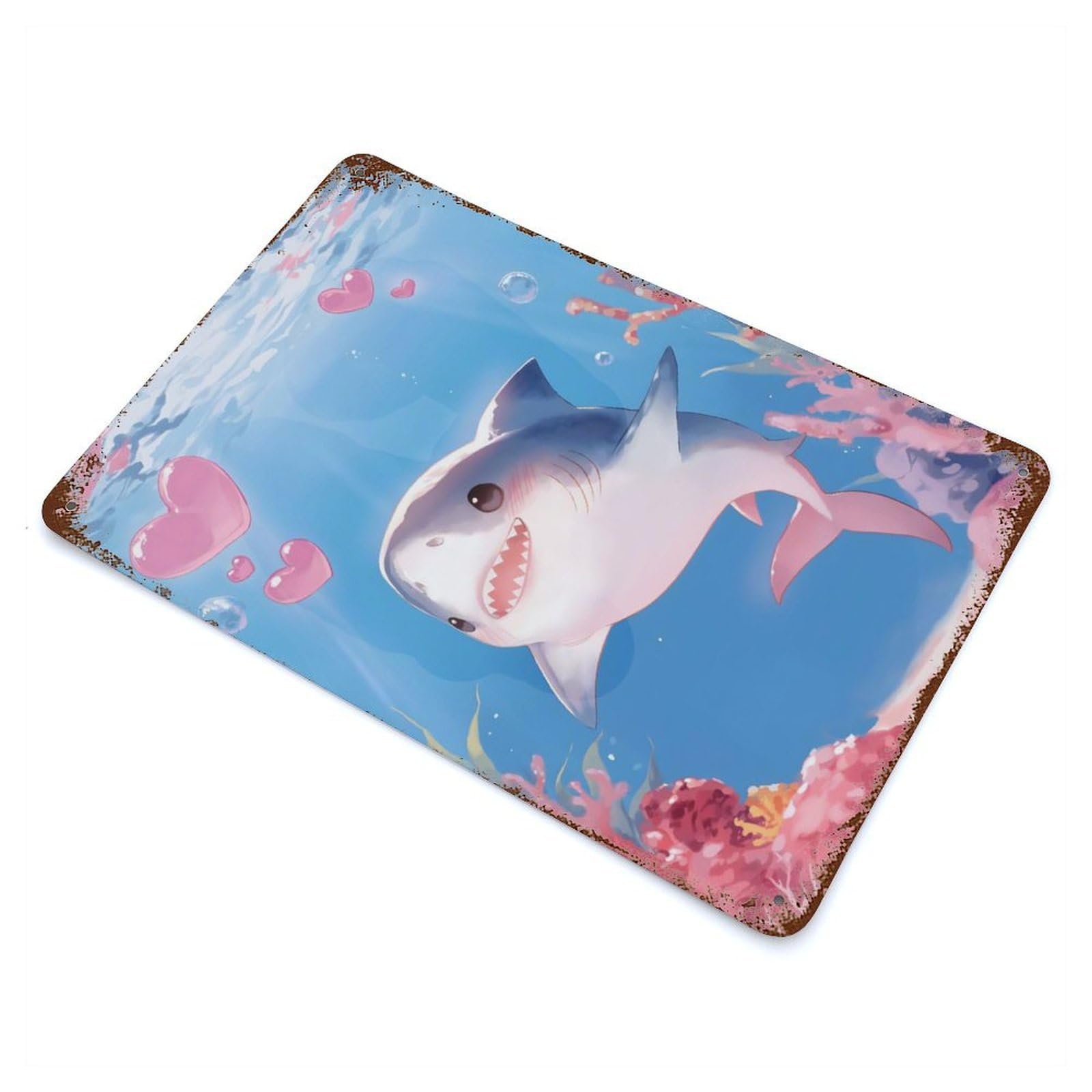 Cute Shark in Live Underwater Decorative Tin Sign 11.8"x7.9", Farmhouse Wall Decor for Garage, Bar And Workshop Decor