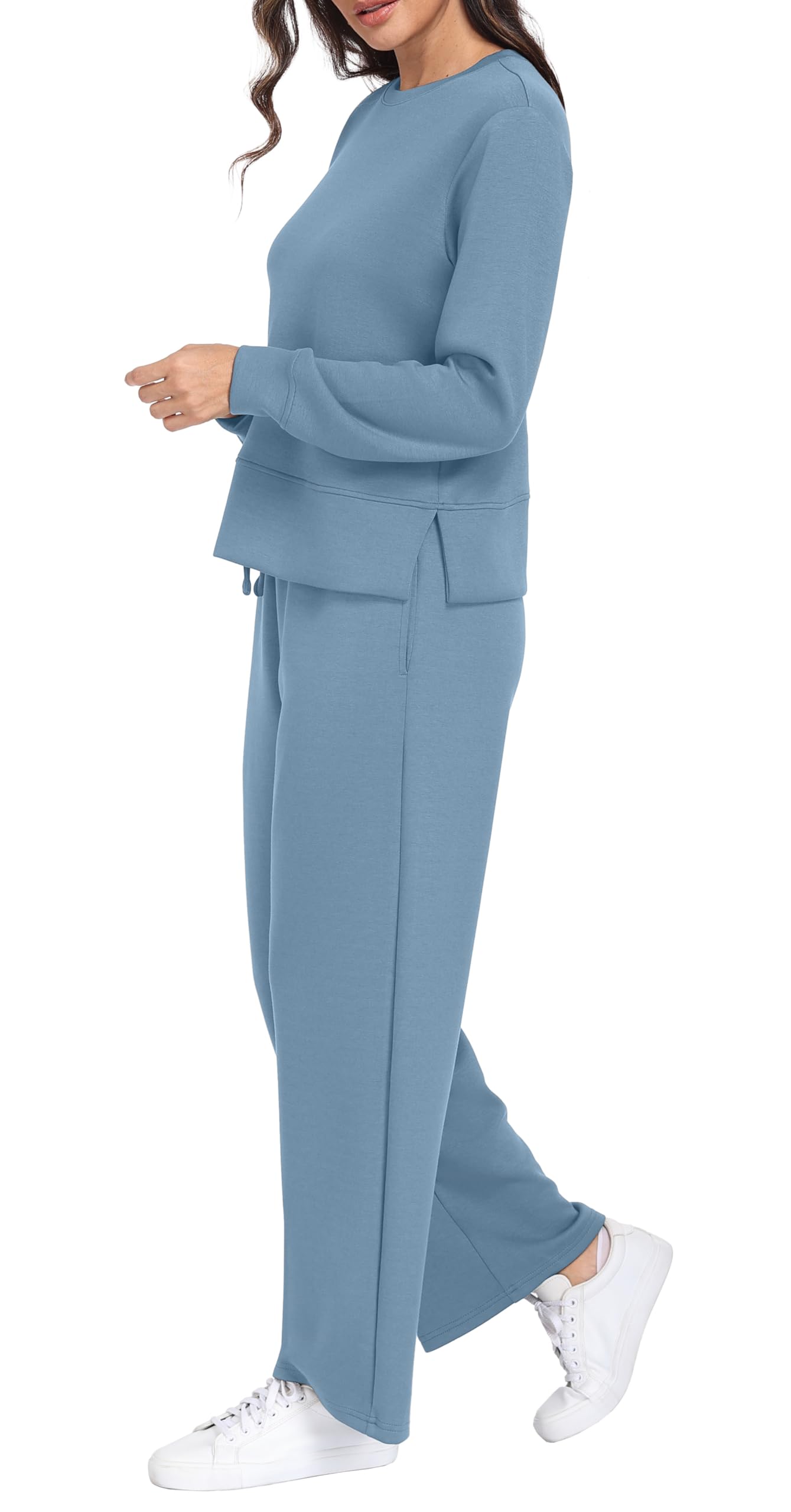 GRECERELLE Dwuczęściowy dres do joggingu, damski dres treningowy, jesienny strój, strój z długim rękawem, luźny dekolt z okrągłym dekoltem i dresami, spodnie do biegania z kieszeniami