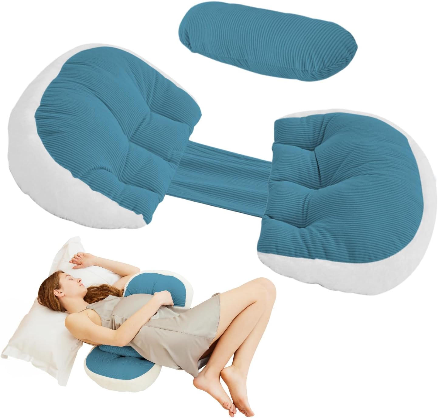 Pregnancy Pillow for Sleeping, Comfortable Faux Fur Luxury Maternity Pillow Support for Back, Legs, Belly, HIPS, Pregnancy Pillows, Maternity Pillows for Pregnancy Women,Blue
