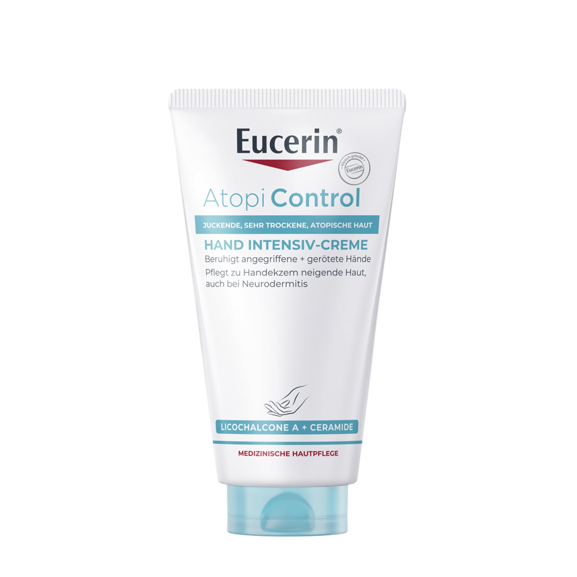 Eucerin AtopiControl Hand Intensiv-Creme 75 ml, beruhigende Handcreme pflegt atopische, zu Handekzem neigende Haut, feuchtigkeitsspendende Hautpflege mit Licochalcone A und Ceramiden