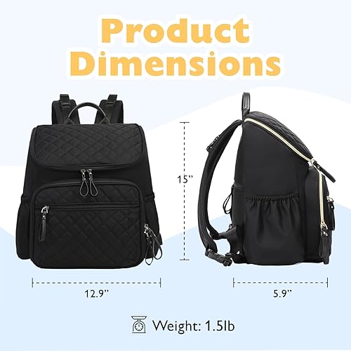 Miniatura 2 de Mochila para pañales de gran capacidad con hebilla para cochecito, bolsa de bebé de viaje resistente al agua con bolsillos aislados, Negro, Grande,