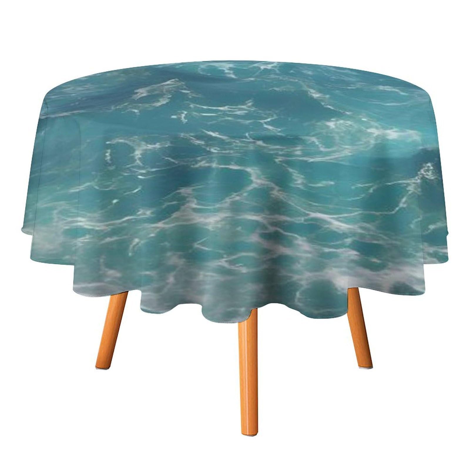 SMAZDFXX The Blue Sea Tablecloth for Restaurant, Round Polyester Table Cover 50x50in for Party