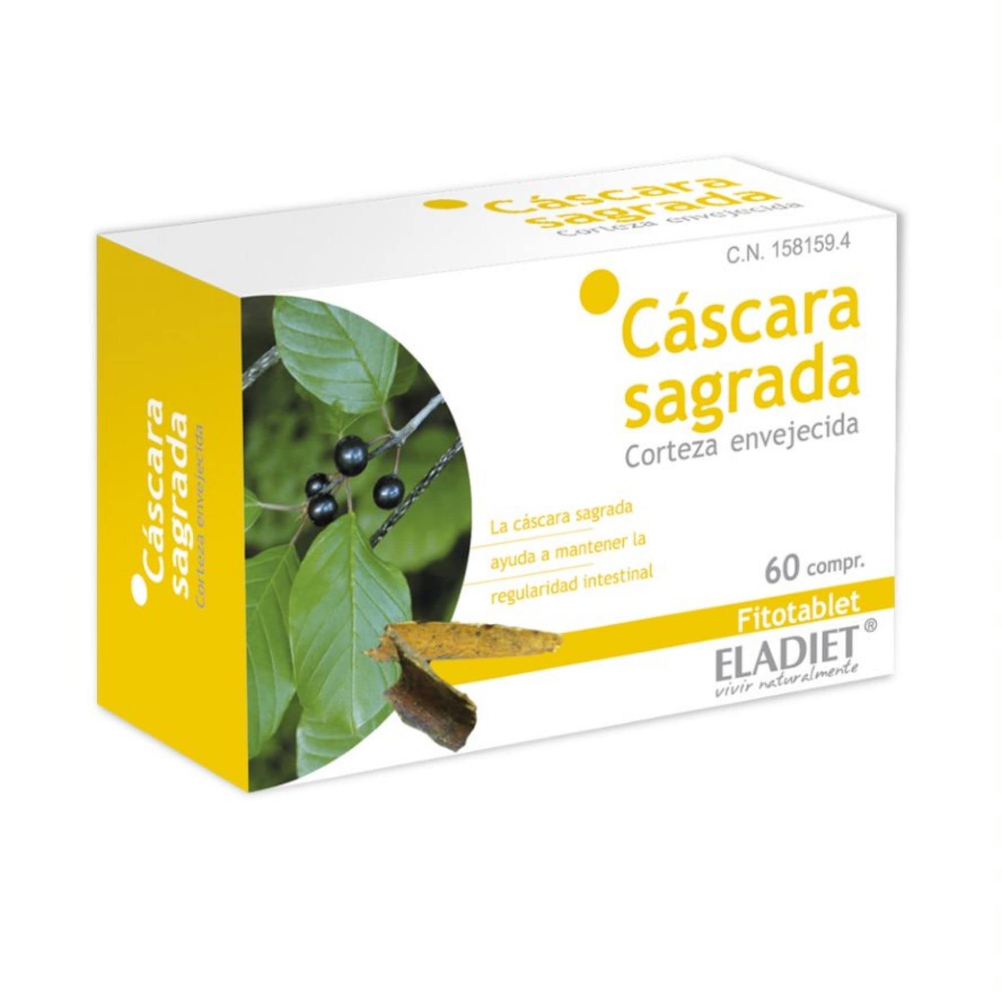 CASCARA SAGRADA Fitotablet - Para Regular el Transito Intestinal, Efecto Laxante, Ayuda en el Estreñimiento - Ingrediente 100% Natural y Vegano | 60 comprimidos ELADIET