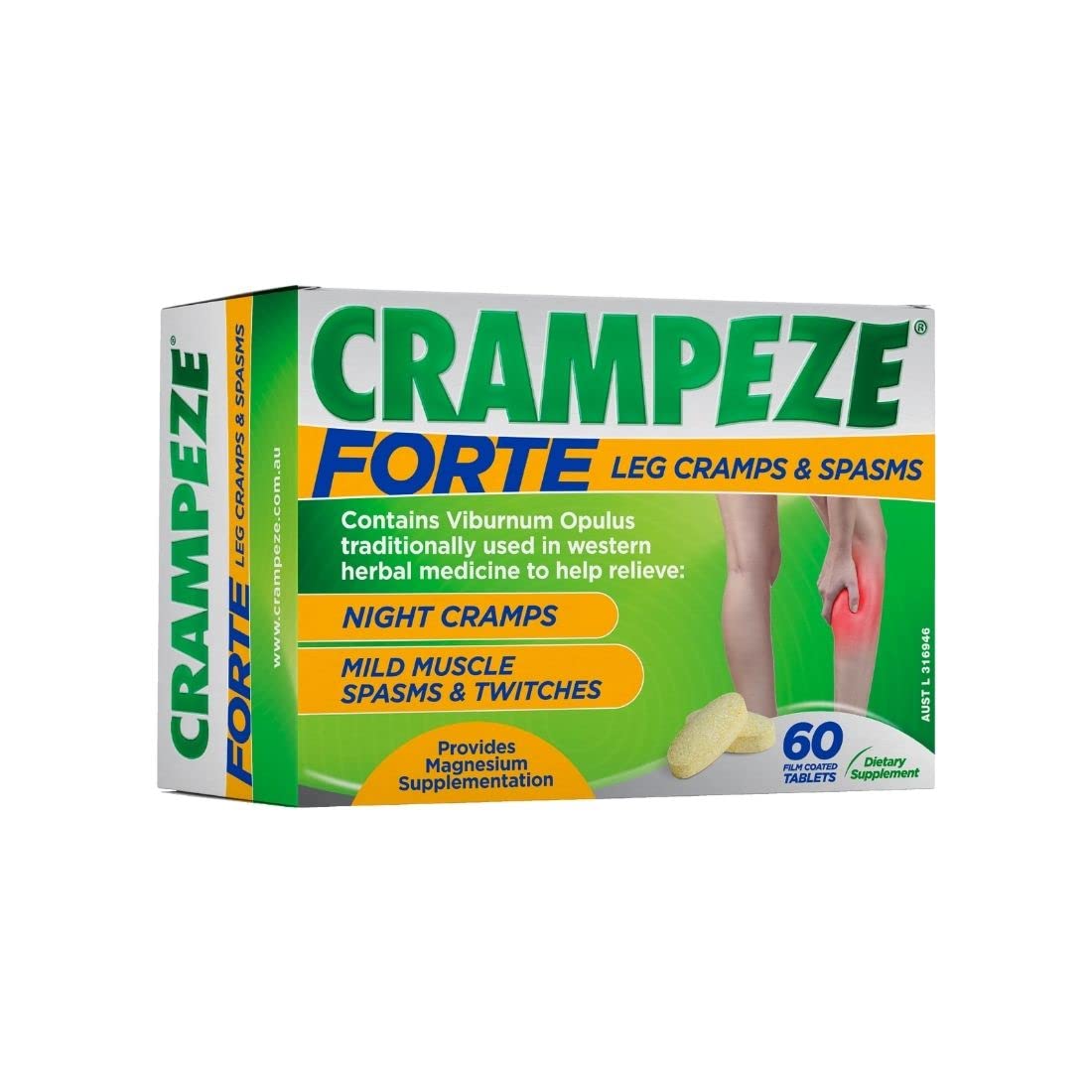 Crampeze Forte | Helps Relieve Leg Spasms, Night and Mild Muscle Cramps and Twitches | 60 Tablets