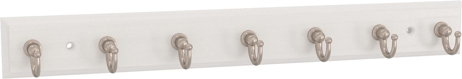 Franklin Brass Key Tidy (1-Pack) Pure White Holder 14' Wall Mount Small Item Rack 7 Hooks for Wall, Hallway, Entry Keychain Rail Organizer B46712K-PMN-R 1 Pure White & Nickel 14 Inch