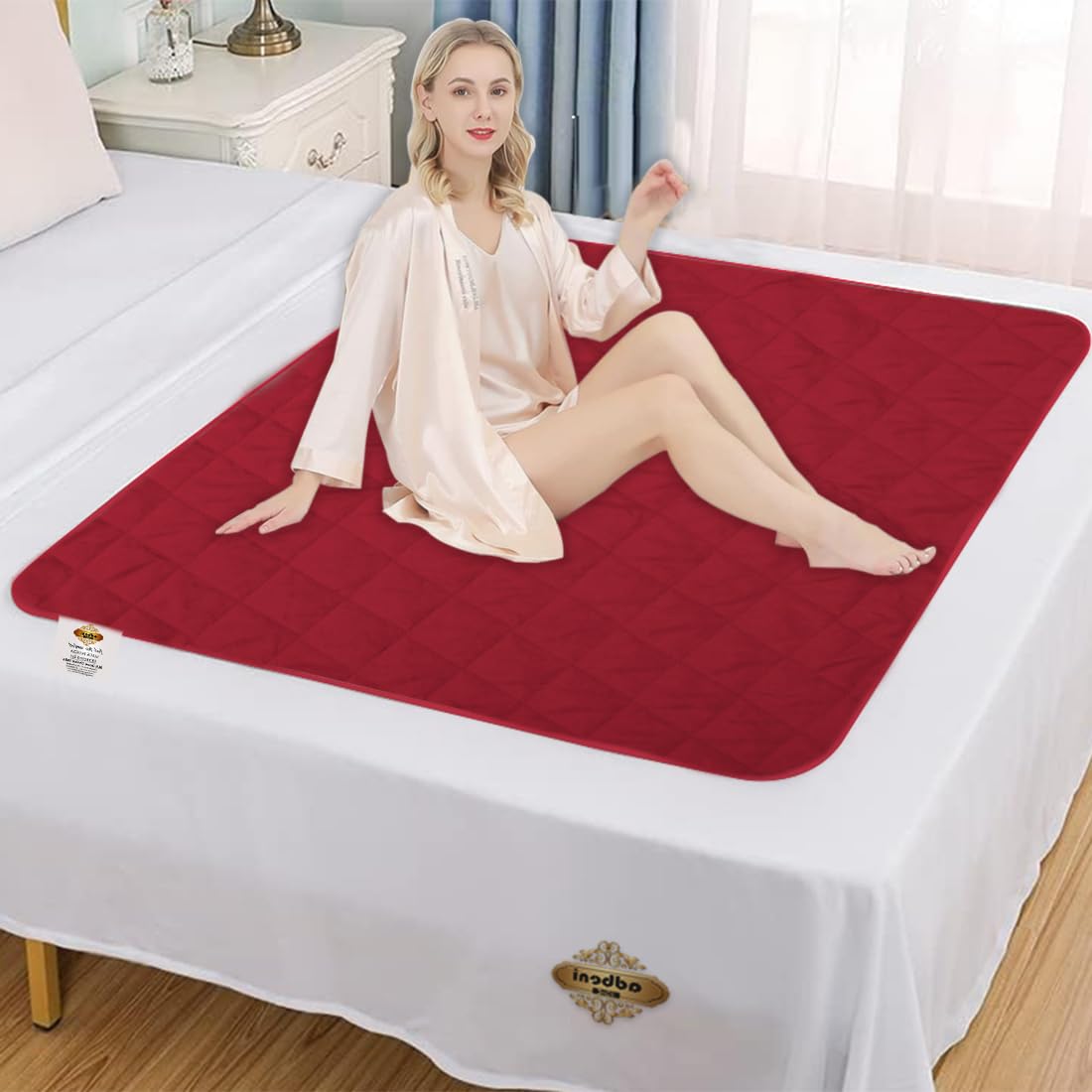 ADBENI HOME Quilted Cotton Waterproof Washable Incontinence Bed Pad, 30x36 Inch Maroon, Ecofriendly, Absorbent, Non-Slip Plaid Positioning, Leak Proof & Stain Free, Multi Purpose Utility Sheet