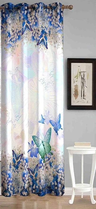 Harney Polyester 3D Digital Floral Butterfly Print 4 x 7 Feet Door Curtain for Drawing Room Use Pack of 1 Pecs Multicolour