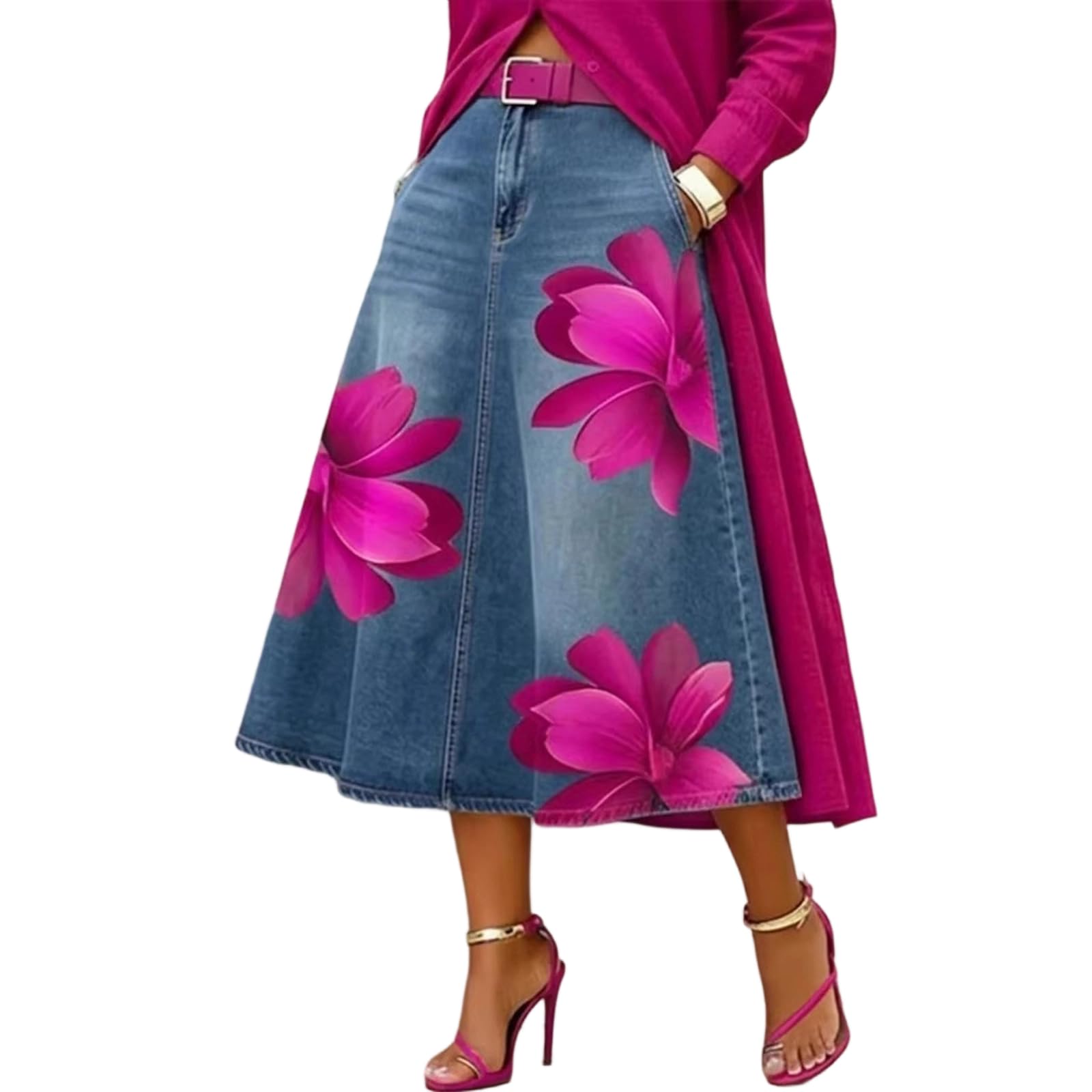 Falda con diseño de flores y corte midi confeccionada para verano 6