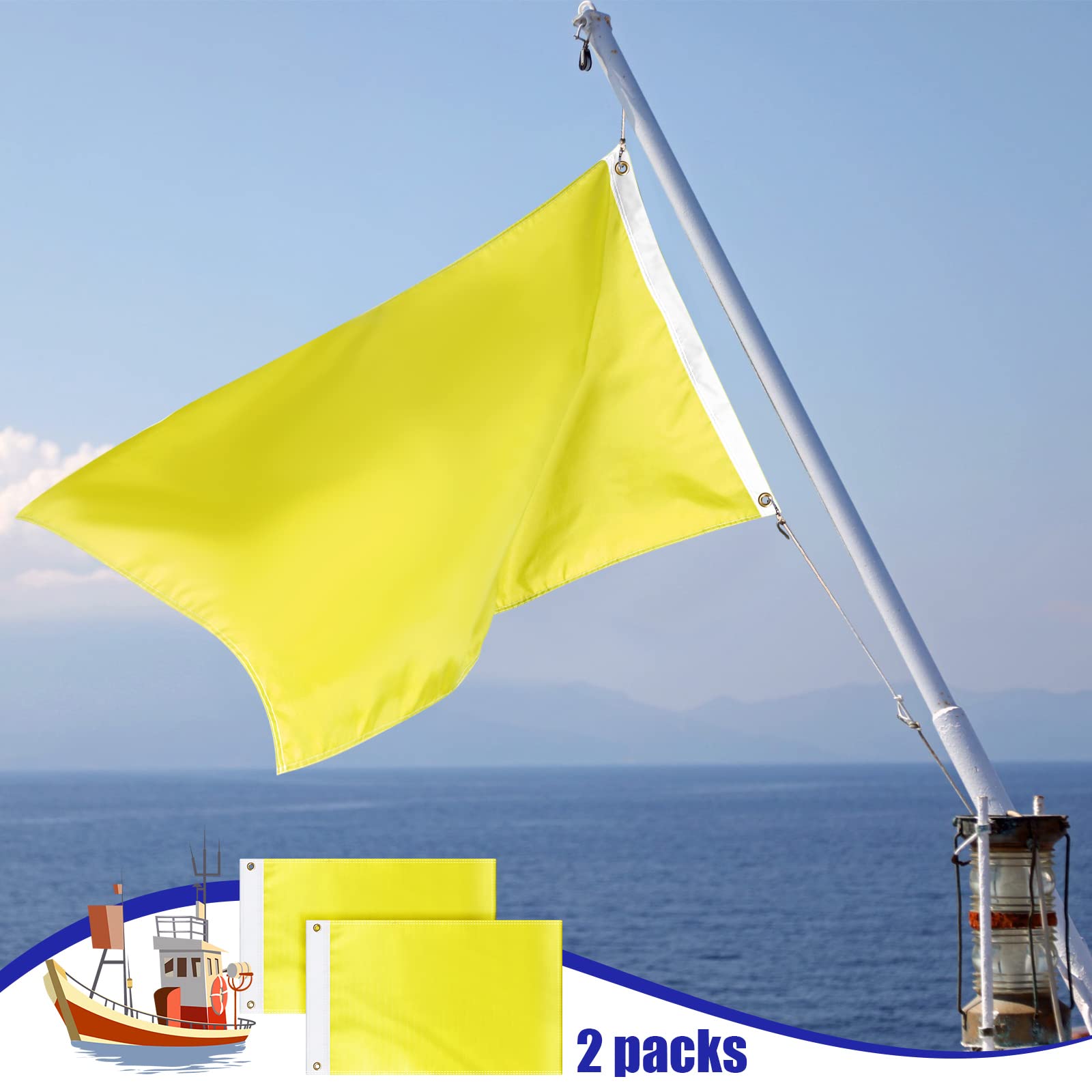 Boyiee 2 Pcs Yellow Quarantine Flag Blank Nautical Quarantine Message Flags Solid Color Nylon Boat Flag for Marine Sailing Port Entry, 12 x 18
