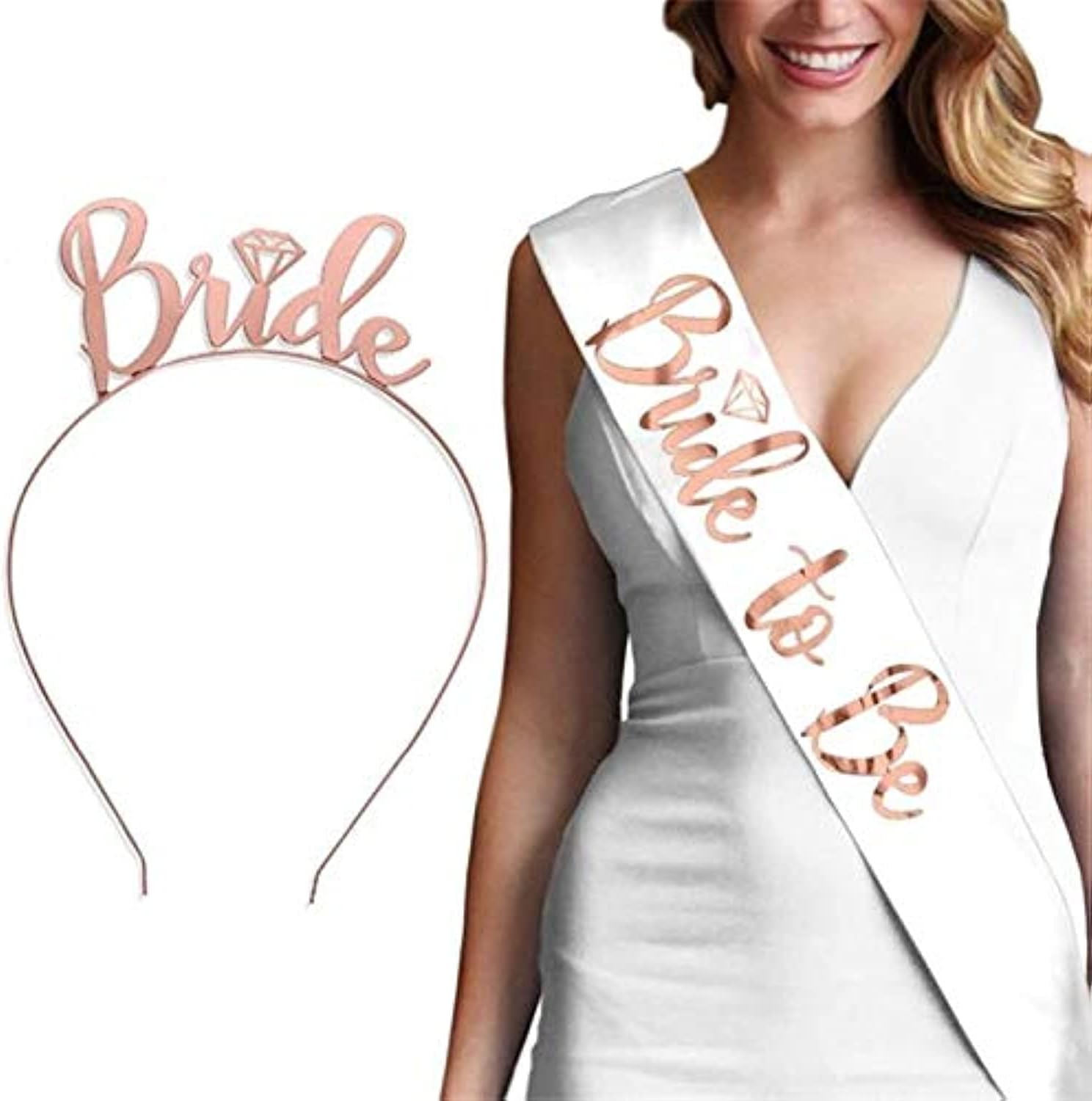 Bride to be Sash and Tiara Rose Gold Set Adjustable Maid of honor sash Bridesmaid sash Team Bride Engagement Party Favors Bachelorette Party Sash