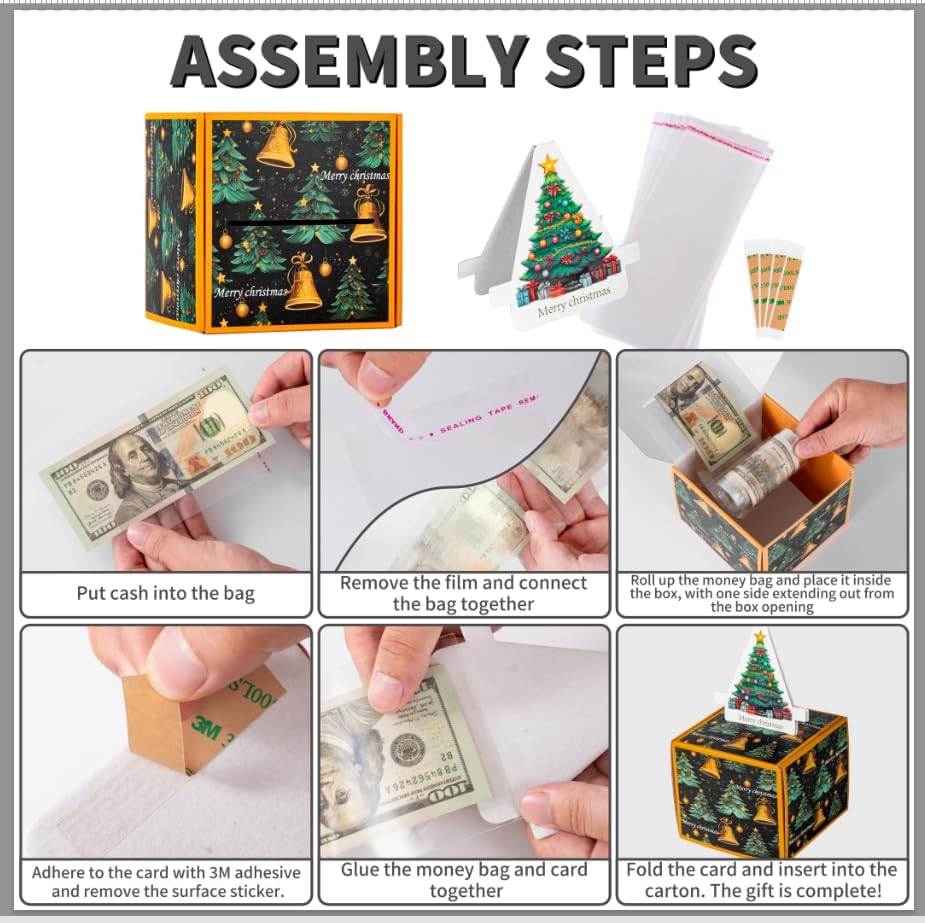 Miniatura 4 de FERGONO Caja de dinero de regalo de Feliz Navidad, caja de dinero para regalo en efectivo, caja de regalo sorpresa, soporte para dinero en efectivo