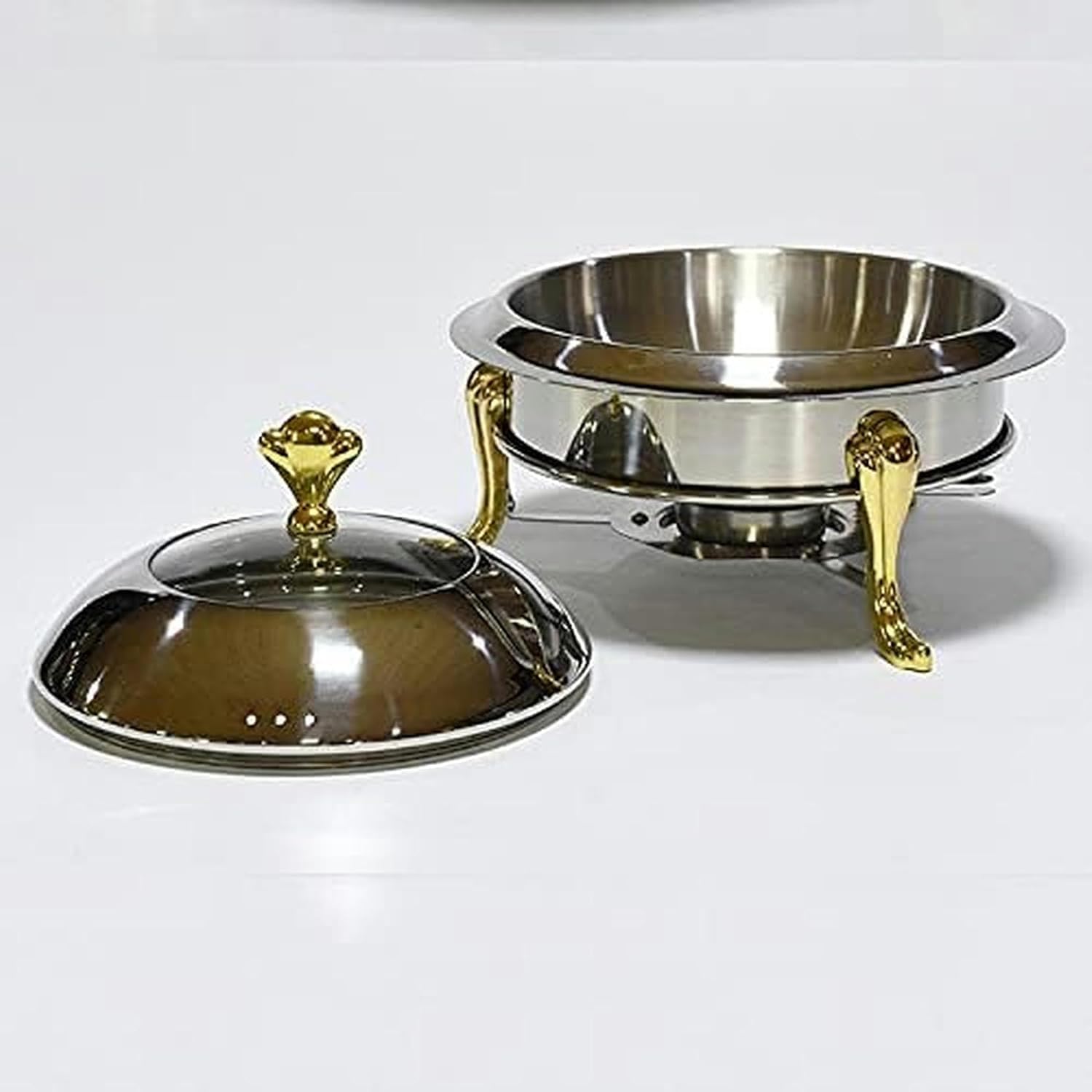 Stainless Steel Round Buffet Chafer, Food Tray Warmer Chafing Dish Buffet Set with Pans and Fuel Holder for Parties Events Wedding,Gold-28cm