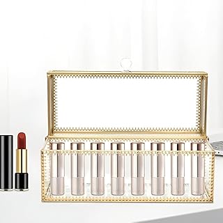 حامل منظم أحمر الشفاه الزجاجي الأنيق المزود بـ 24 فتحة مصمم للحفاظ على مستحضرات التجميل الخاصة بك خالية من الغبار أثناء عرض ملمع وأحمر ومكياج العيون بشكل جميل سطح خزانة الملابس الخا