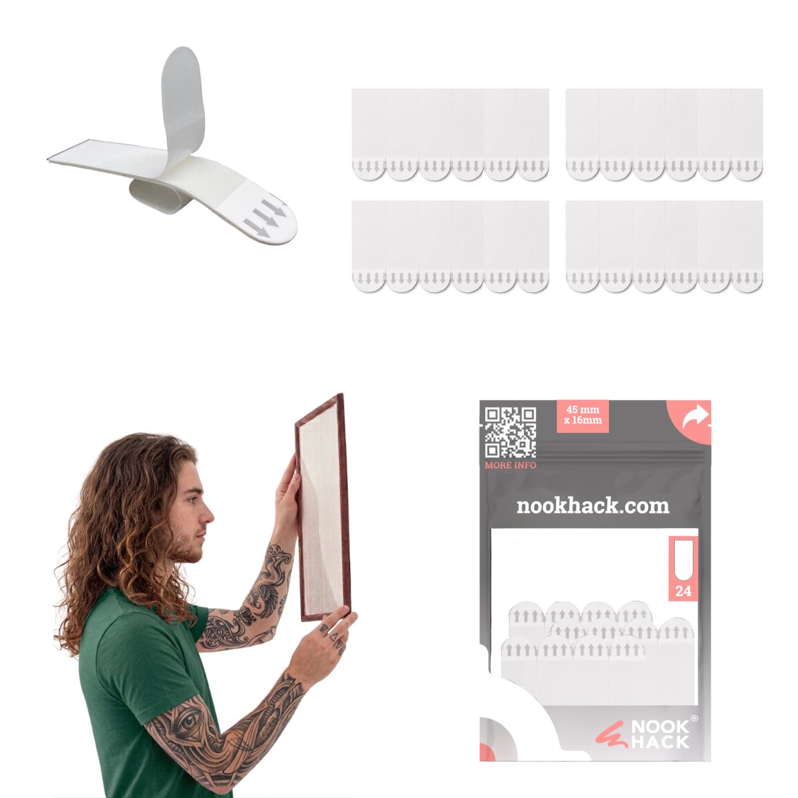 Adhesive Picture Hanging Strips for Walls, Removable Poster Strips 24pcs