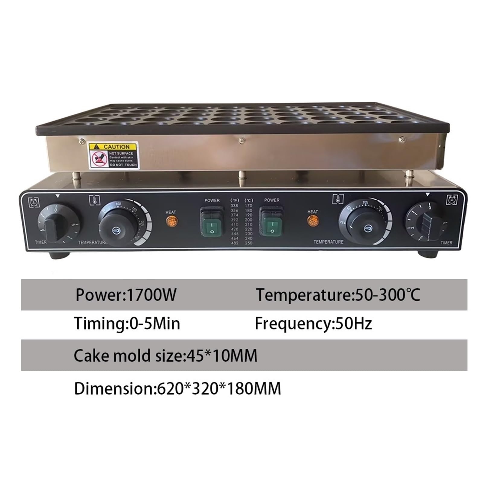 Écologique Machine à crêpes électrique commerciale, 50 trous, 850W + 850W, Mini gaufrier néerlandais, Machine à crêpes, Mini Machine à beignets Sans fumée, facile à utiliser et à nettoyer