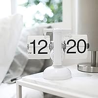 Vista 6 de mooas Flip Desk Clock (White), Retro Vintage Design Auto Flip Clock Desk Clock Table Clock Large Number Battery Powered Internal Gear Operated Home
