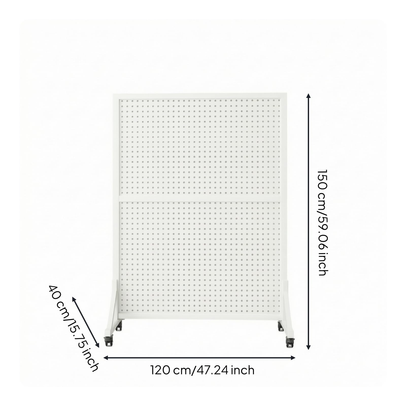 Pannello Forato con Ruote Autoportante Pannello Espositivo Mobile Perforato Espositore a Griglia con Ruote per Commercianti, Negozio, Bianco, 120 150
