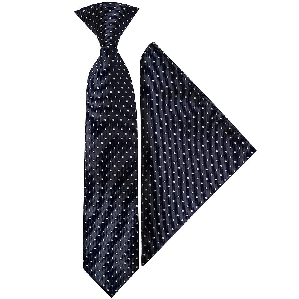 TIES R US Pre Tied Navy and White Polka Dot Boys Tie and Pocket Square Set Age 4-7