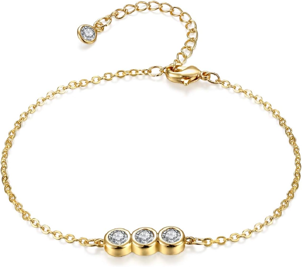 DREMMY STUDIOS Gold Dainty CZ Bracelet 18K Gold Filled Dainty Charm Tiny Beads Cute Simple Paperclip Delicate Handmade Minimalist Stacking Layer Link Bracelets for Women