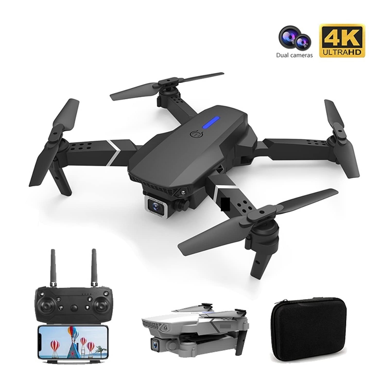 Drone Mini Drone 4K HD Szerokokątny podwójny uchwyt na wysokość kamery WiFi FPV Dron RC Składany quadkopter helikopter Zabawki na prezent (Kolor: torba 4K 3B Rozmiar: 1) (Biała torba 4K 1)