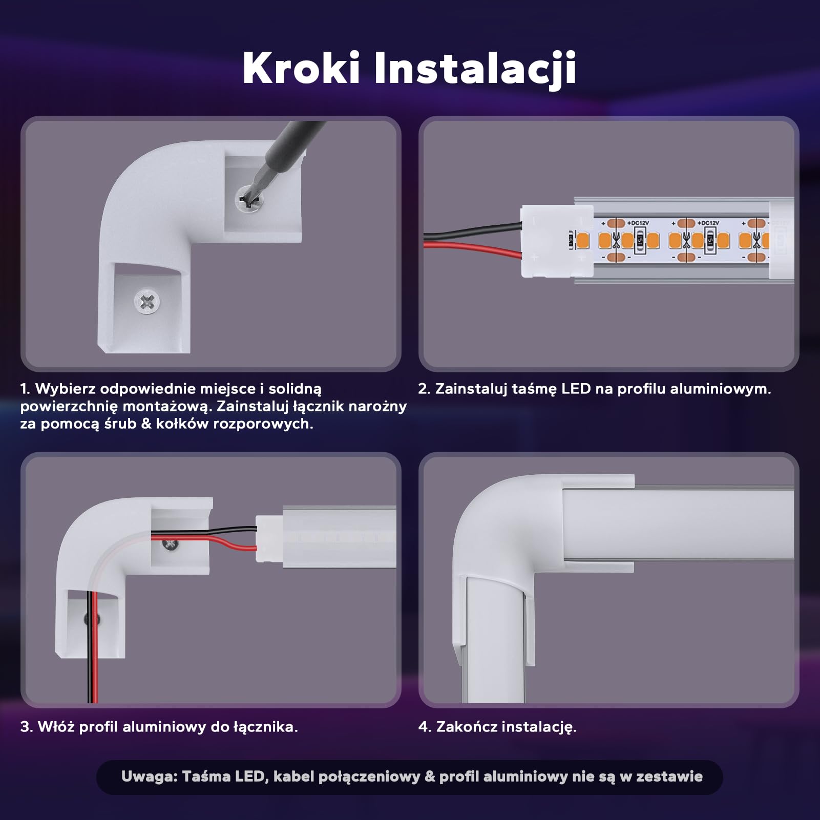 HOMMAND Łączniki narożne 90 stopni 10 szt., złącza narożne do profilu LED, złącza narożne do kanału LED 90 stopni do profilu aluminiowego LED w kształcie V, wkręty w zestawie