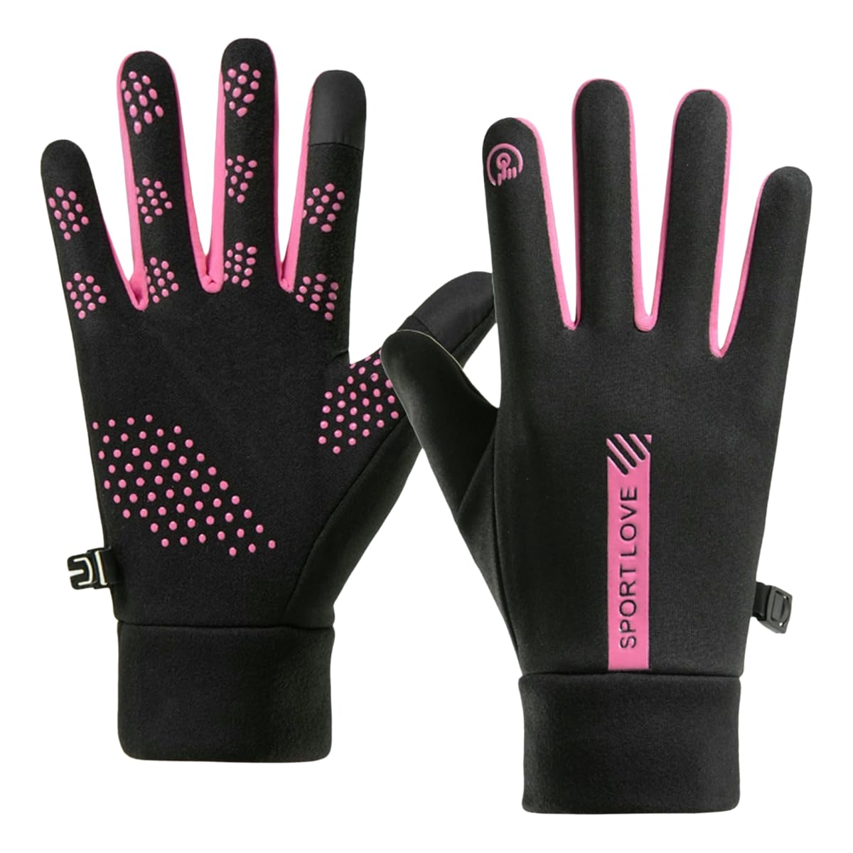Guanti da Ciclismo Invernali Impermeabili con Touch Screen, da Corsa, da Uomo e da Donna, Caldi (Rosa Rossa A)
