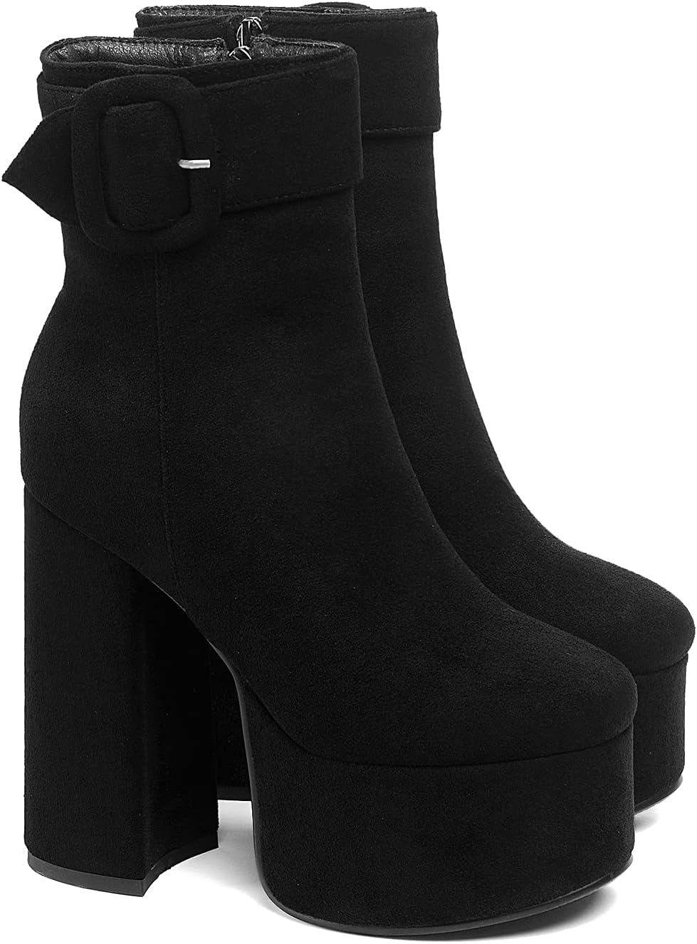 LEHOOR Women Platform Boots Ankle High Chunky Heel Zip Up Animal Print Chelsea Booties Round Toe Buckle Strap Suede Matte Leather Combat Boots Dressy Office Ladies Wedding Party 4-13 M US