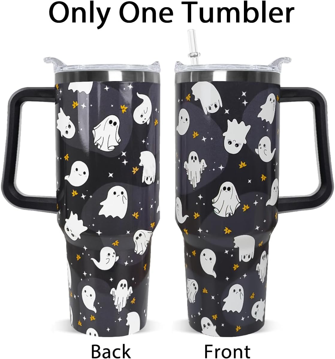 Halloween Tumbler 40 oz Ghost Tumbler Spooky Leak Proof Cups with Handle and Straw Insulated Water Bottle Coffee Travel Mugs for Halloween Decor Gifts for Women Men (1PCS) - Image 3