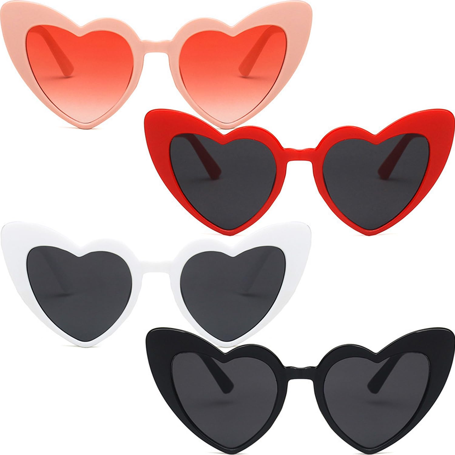 4 Pieces Love Glasses Vintage Fashion Funny Novelty Party Sunglasses Set Heart Shaped Party Glasses for Party, Halloween, Christmas, Unisex, 4 Colours