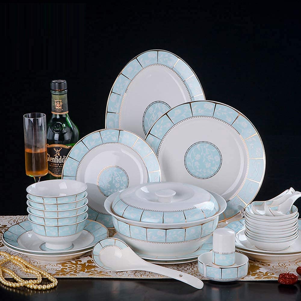 56-częściowy zestaw ceramicznych zastaw stołowych, zastawa stołowa z porcelany kostnej talerze zastawa stołowa ceramiczny zestaw usług jadalnych combi zestaw zastawy stołowej