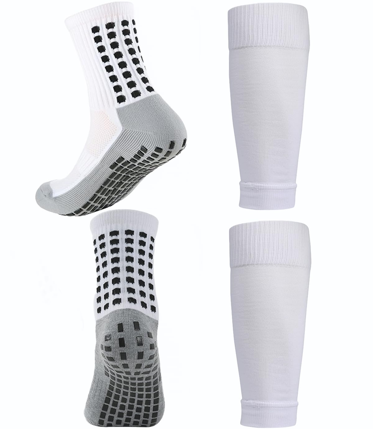 KMOLY 1 Set Kids Grip Soccer Socks and Shin Guard Sleeves for Age 7-14 Youth Boys Children Football Basketball Training