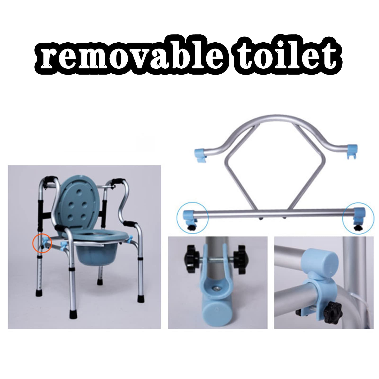 Andador para Ancianos con 2 Ruedas e Inodoro Andador Plegable Aleación de Aluminio Liviano Altura Ajustable Se Puede Usar en Interiores y Exteriores