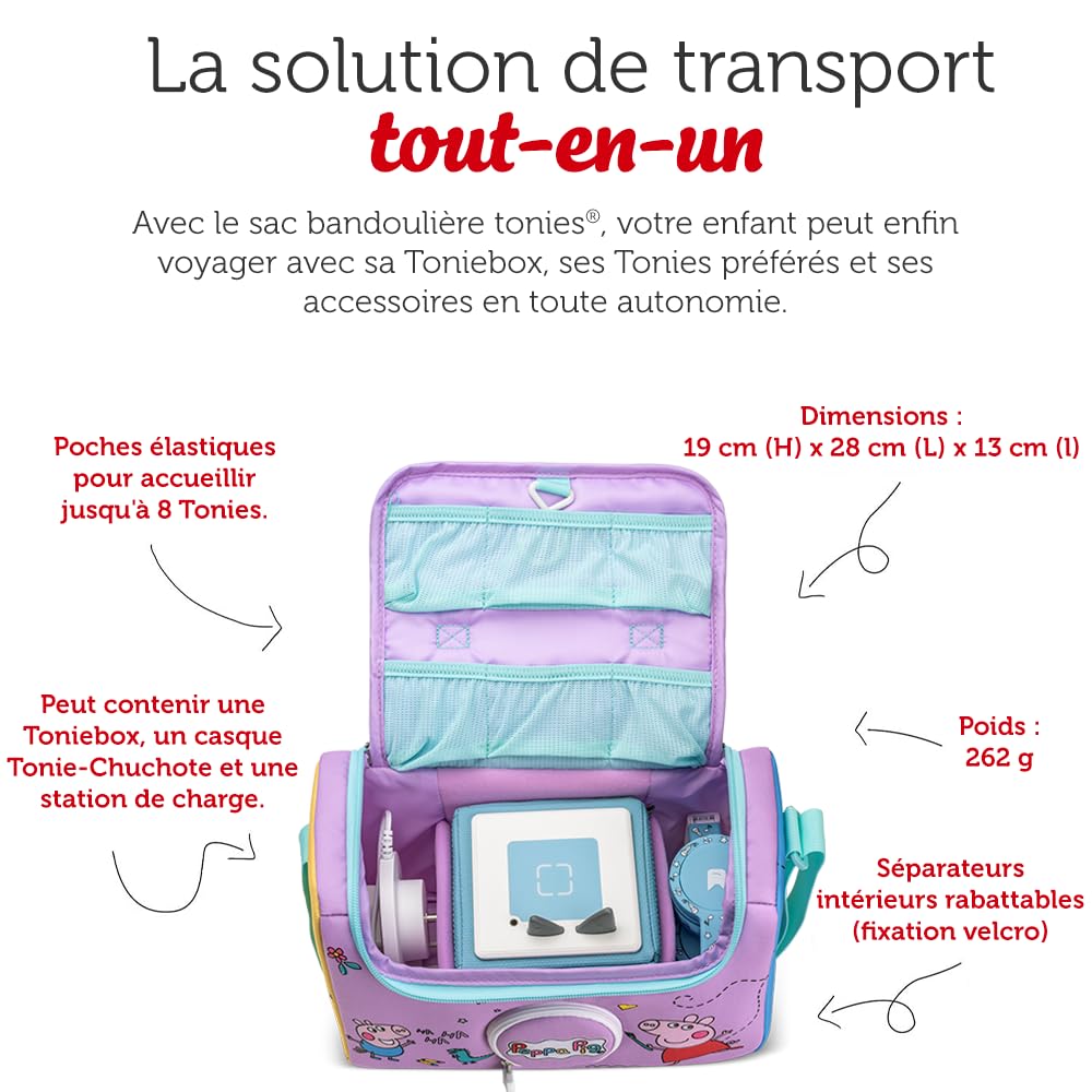 Tonies Sac Bandoulière Peppa Pig Sac de Transport pour Toniebox, Casque Audio Chuchote, Station de Recharge, 8 Figurines