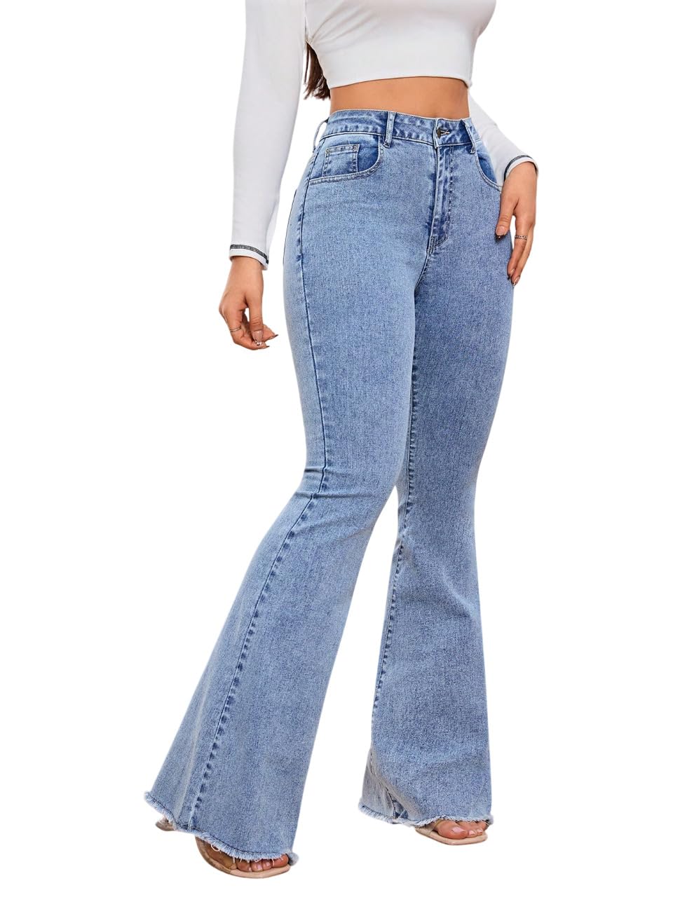 Women's High Waist Flared Fit Stretchable Denim Jeans for Casual