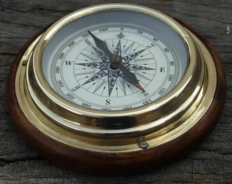 Antique Brass Magnifying/Navigational/Magnetic 6" Sailing Ship/Boat Desk Compass Gift