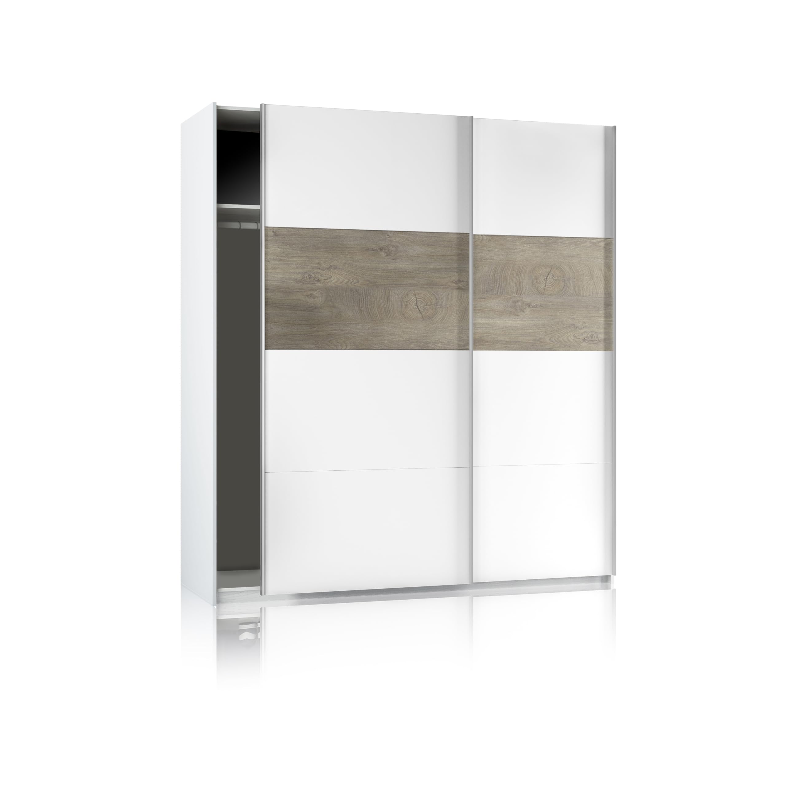 duehome | Armario 2 Puertas Correderas para Dormitorio o Habitación, Modelo Brike, Acabado en Blanco Artik y Roble Alaska, Medidas: 180 cm (Largo) x 200 cm (Alto) x 60 cm (Fondo)