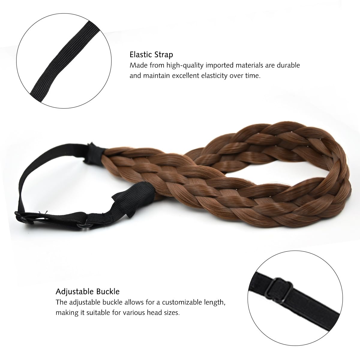 Yamel Braid Headband Adjustable 5 Strand Braided Hairbands for Women Light Brown Synthetic Hair Plait Hairband Braided Headband Elastic - Image 4