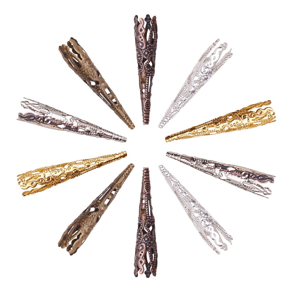 100 Coperchini Metallici A Forma Di Fiore Lungo Per Gioielli Fai Da Te - 5 Colori Misti - Distanziatori Stile Tibetano Vintage - 41x8 Mm