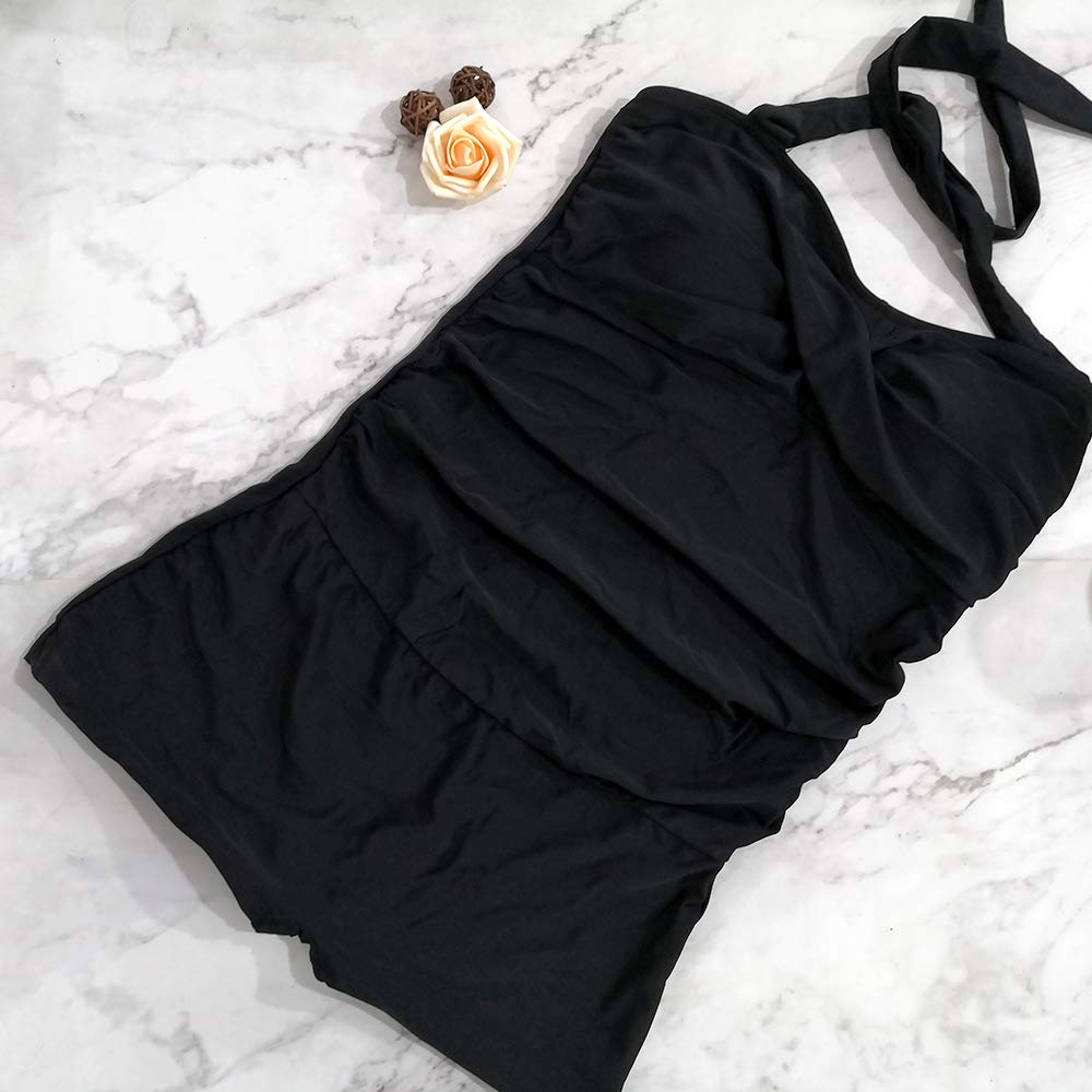EastElegant Traje de baño de una Pieza Retro Halter de Maternidad con Traje de baño para Embarazo, Traje de baño para niño Negro - Small