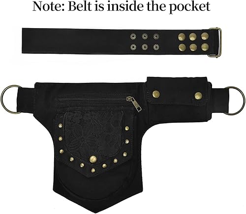 Miniatura 2 de QAZWSXE Riñonera renacentista para mujer, bolsa de muslo para mujer, bolsa de pierna caída para mujer, bolsa de cintura de encaje, cinturón de