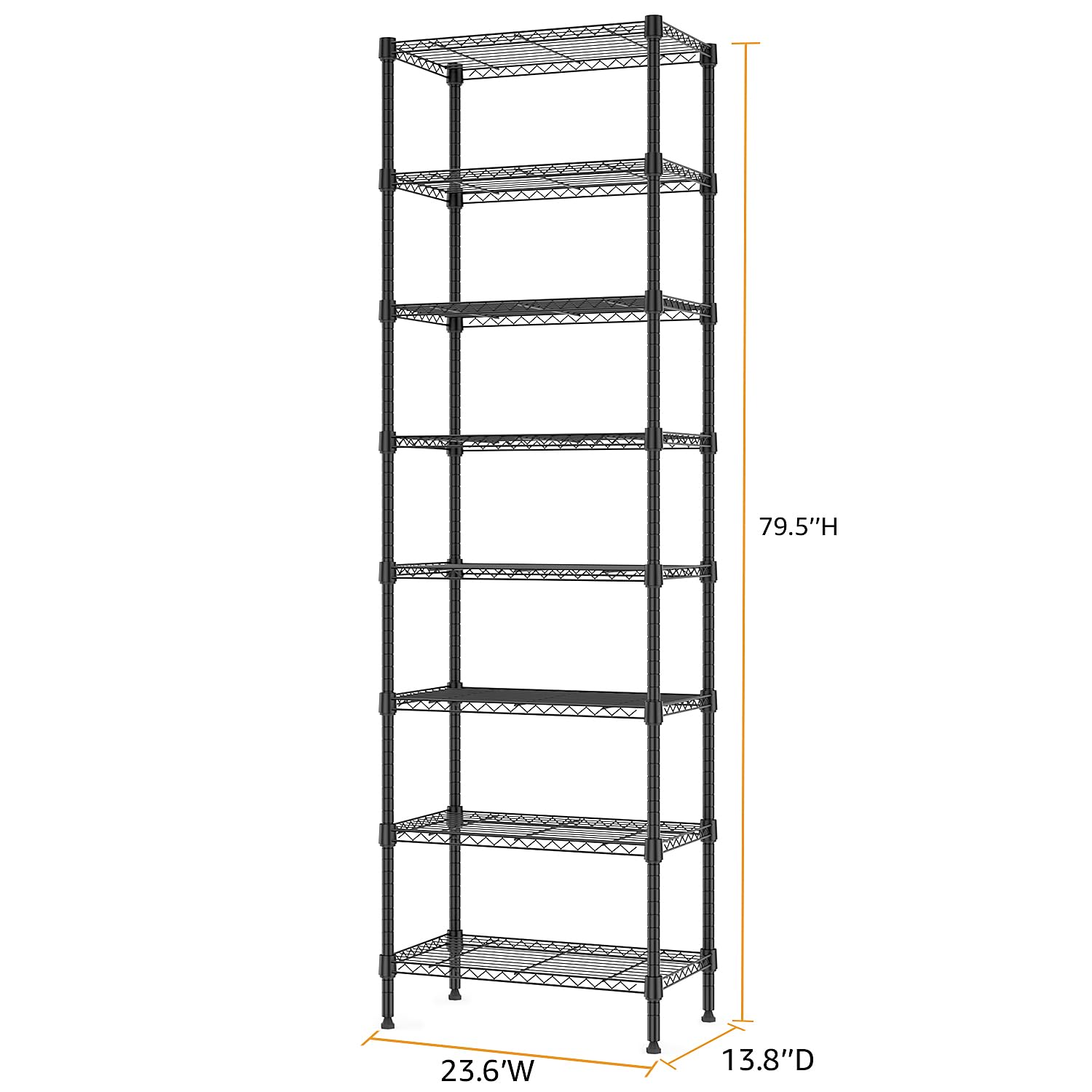 M MZG Scaffalatura Metallica a 8 Ripiani, Portata fino a 908 kg, Scaffale ad Alta Portata per Garage, Magazzino, Cantina, Officina, Ripostiglio, Archivio e Negozio, Nero, 35×60×201,8 cm
