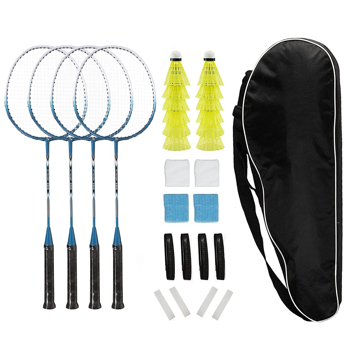 Badminton Rackets Set of 4 for Backyard Sports Adults Family Racquets Game with 12 Shuttlecocks,4 Replacement Grips,4 Wristbands and Carrying Bag