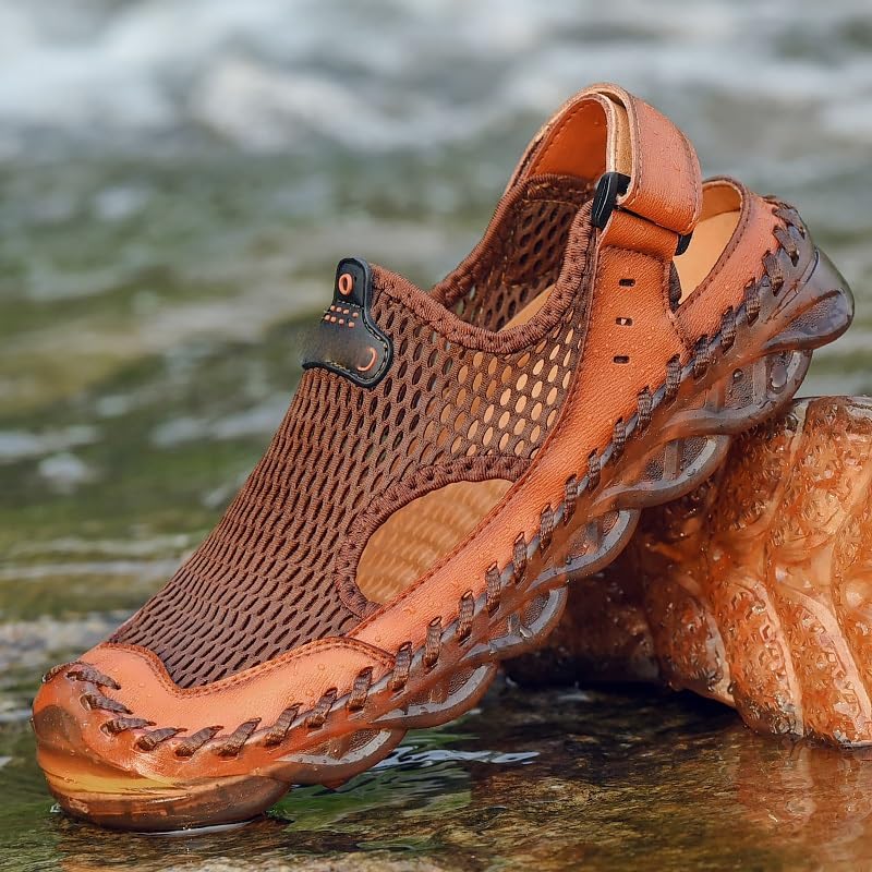 Men Loafers Men Casual Shoes Leather Mesh Breathable Sandals Soft Slip-On Flats3