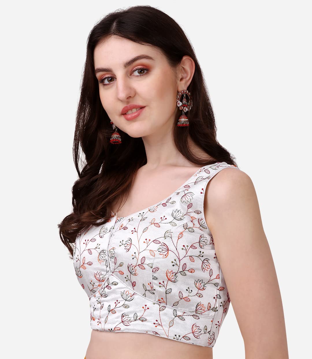 Pujia Mills Womens Sweetheart Neck Sleeveless Saree Blouse(Pihu) (White, 34)