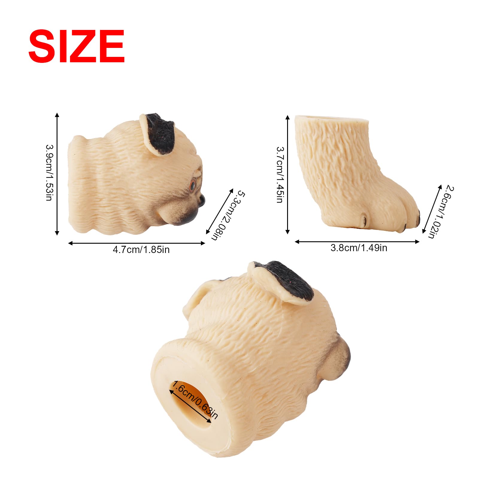 Andux 5pcs Animal Finger Puppets Realistic Rubber Animal Role Play Finger Puppets Set ZJWO-01 (Pug), Small - Image 2